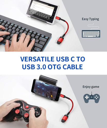 USB C to USB Adapter [2 Pack], Type C 3.0 OTG Cable on the Go Type C Male to USB a Female Adapter Compatible with Macbook, Iphone 16 Pro Max/16 Plus/16E/15, Samsung Galaxy S25/S24/S23-Red