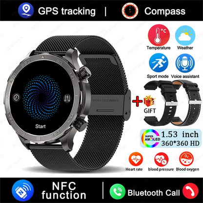GPS Track Smart Watch AMOLED Screen Always Show Time Sports Fitness Heart Rate IP68 Waterproof Compass Call 2026 New Smartwatch