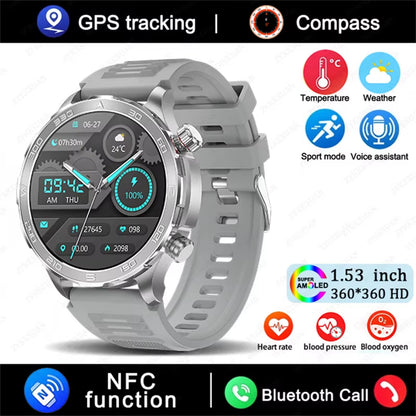 GPS Track Smart Watch AMOLED Screen Always Show Time Sports Fitness Heart Rate IP68 Waterproof Compass Call 2026 New Smartwatch