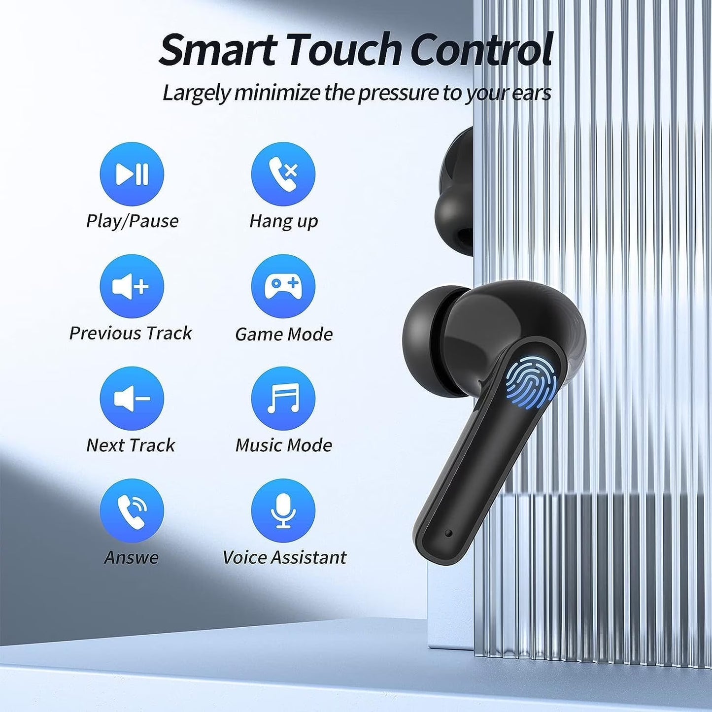 Wireless Ear Buds Bluetooth Earbuds 76H Playback Noise Cancellation Clear Calls Headphones Power Display Protable Charging Case Light Weight IPX7 Waterproof Earphones for Android Ios